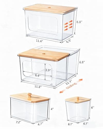 iCASA Trash Bag and Pod Dispenser - 5 in 1 Acrylic Under Sink Organizer with Bamboo Lid, Holds Garbage Bags, Dishwasher Pods, Laundry Tabs, Dryer Sheets & Balls for Kitchen, Pantry, Laundry Room - Thumbnail 3
