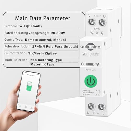 WiFi Smart Switch, 1-63A Adjustable WiFi Circuit Breaker, Smart Life/Tuya APP Remote Control Monitor Voltage Power Energy Usage, Compatible with Alexa Google Home, DIN Rail Mountable - Thumbnail 6