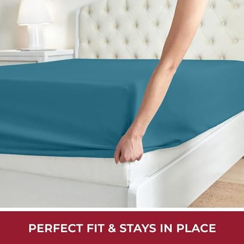 Mellanni Twin Fitted Sheet - Iconic Collection Bedding Sheets with up to 16 inch Deep Pocket - Soft & Cooling - Fade & Stain Resistant - 1 PC (Twin, Teal) - Thumbnail 5