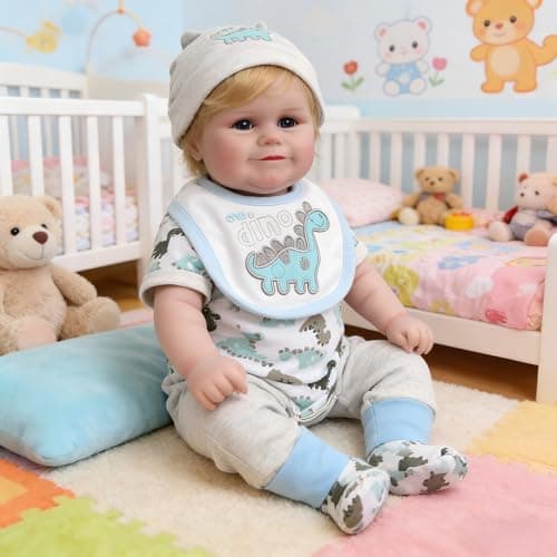 Lifelike Reborn Baby Dolls Silicone Full Body Girl, 20inch Real Baby Feeling Realistic Newborn Baby Doll Adorable Smiling Real Life Baby Dolls With Hair Gift Box For Toddler Girl Toy(Gray Hat Boy) - Image 1