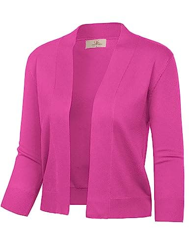 GRACE KARIN 3/4 Sleeve Cropped Cardigan for Women Lightweight Open Front Bolero Cardigans Shrug Sweaters Hot Pink S - Image 1