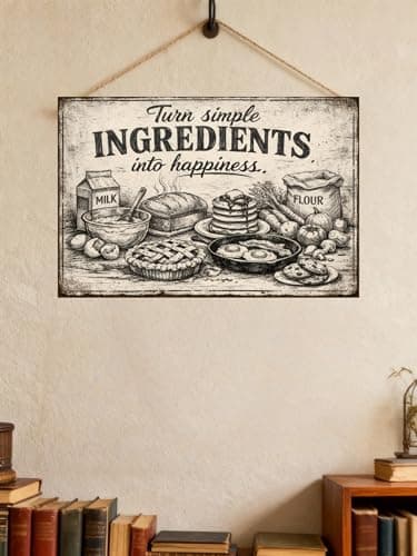 Turn Simple Ingredients Into Happiness Vintage Tin Sign Rustic Kitchen Wall Decor Metal Plaque Farmhouse Baking Food Illustration Art Cafe Pantry Dining Room 8x12 Inch Pre Drilled Holes - Thumbnail 4