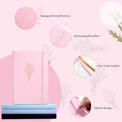 Lined Journal Notebook for Women Cute Leather Journals for Writing Aesthetic Floral Diary 192 Pages A5 Hardcover Journaling Notebooks with Pen Loop, 5.7 x 8.3 in, Pink - Thumbnail 4