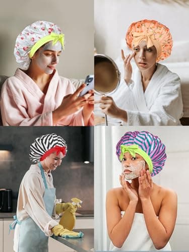 Vettres Floral Satin Bonnet For Sleeping Women Double Layer Pleated Design Adjustable Shower Cap For Curly Hair Black White Stripes - Thumbnail 6
