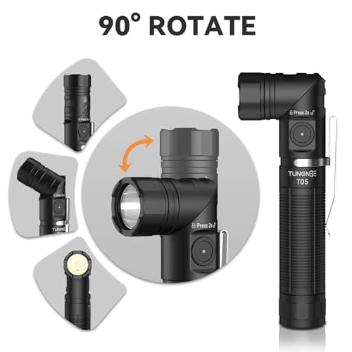 TUNENGE T05 EDC Tactical Flashlight Rechargeable, 1500 High Lumen 90 Degree Work Light with Magnet, 6 Mode Super Bright Small LED Flashlight for Work Maintenance, Outdoor, and Emergency Situations - Thumbnail 6