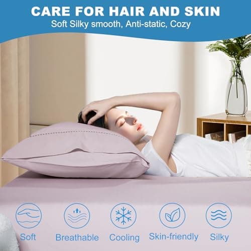 LOVSTOY Cooling Pillow Cases Set of 2, Standard Size Cool Pillowcases for Hair Skin and Hot Sleepers, Silky Summer Pillow Cover with Envelope Closure, Pinkish Purple, 20x26 inch - Thumbnail 5