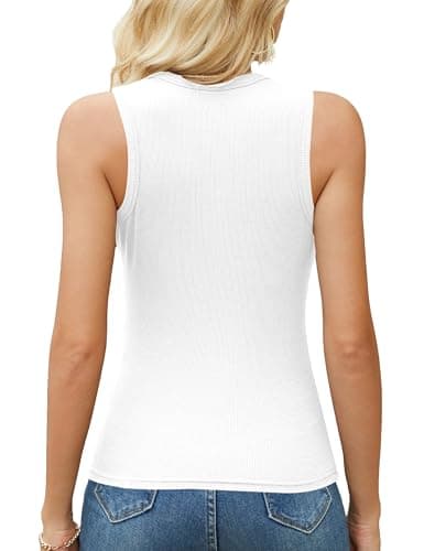 Quenteen Basic Tops for Woman Garment Friendly Crew Neck Ribbed Knit Slim Fit Tank Tops 2026 White Summer Outfits White X-Large - Thumbnail 6