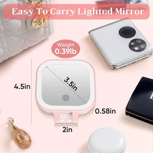 FASCINATE Rechargeable Travel Makeup Mirror 30X Magnification, 3.5" Lighted Portable Vanity Mirror with 3 Colors Lighting & Stepless Dimming, Double Sided LED Mirror, Gift for Women (Pink) - Thumbnail 2