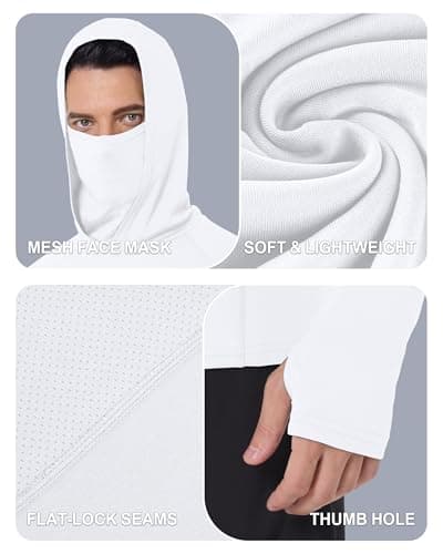 isnowood Men's UPF 50+ Fishing Sun Hoodie, UV Protection Long Sleeve Hooded Shirt with Mask for Hiking outdoor White - Thumbnail 5