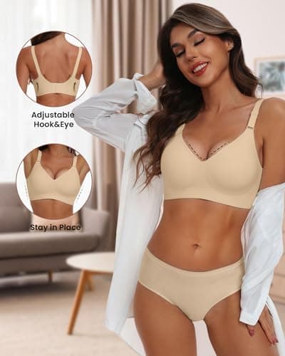 HORISUN Seamless Push Up Bras No Wire Bras for Women Full Coverage with Support(Semolina 4XL) - Thumbnail 2