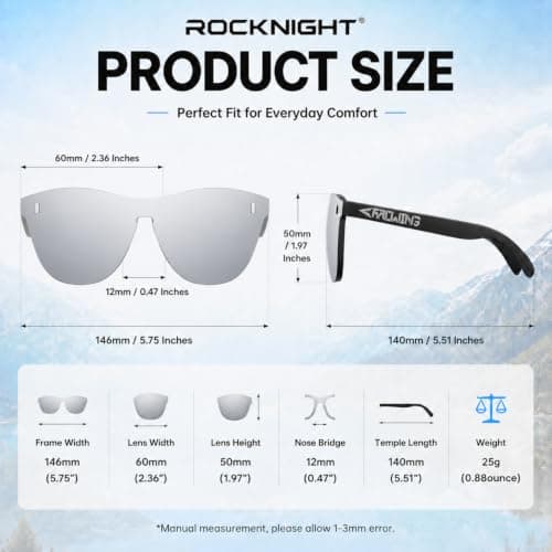 ROCKNIGHT HD Polarized Sunglasses Silver Mirrored Aviator Sunglasses Outdoor UV400 Protection - Thumbnail 5