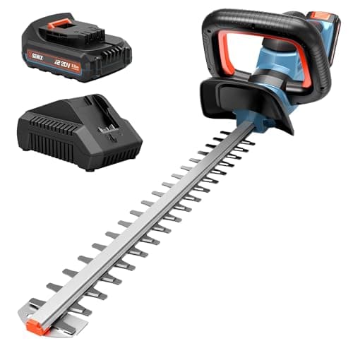 SENIX X2 20 Volt Max* 21-Inch Battery Powered Cordless Hedge Trimmer, Brushless Motor, Double-Sided Dual Action Blades, 3/4" Cutting Capacity, Includes Blade Cover, 2.5 Ah Battery & Charger (HTX2-M)