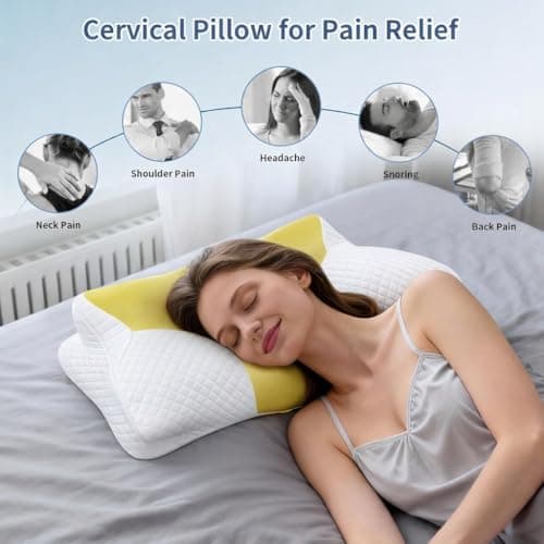 Cervical Neck Pillow for Pain Relief - Ergonomic Cooling Neck Support Pillow,Orthopedic Contour Memory Foam Side Sleeper Pillows with Breathable Ice Silk Pillowcase for Side Back Stomach Sleeper - Thumbnail 2