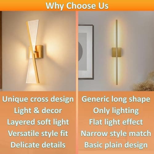 L LOHAS LED Gold Battery Operated Wall Sconces Set of Two, Upgraded Beautiful Design Wireless Wall Sconces Battery Operated, Gold Sconces Wall Decor Set of 2 for Living Room - Thumbnail 2