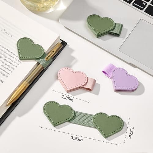2Pcs Magnetic Leather Bookmarks with Gift Box Heart-Shaped Magnetic Pen Holder Book Marks Clip Gift for Book Lover Readers Cute Bookmark for Women, Pink - Thumbnail 3