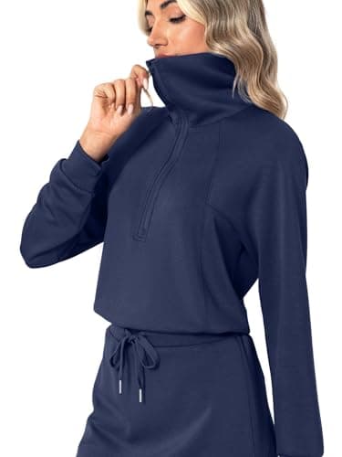 Casly Lamiit 2 Piece Skirt Sets for Women Athletic Sweatshirt Tennis Skort Tracksuit 2026 Fall Sports Activewear Matching Lounge Outfits Navy Blue 2XL - Thumbnail 2