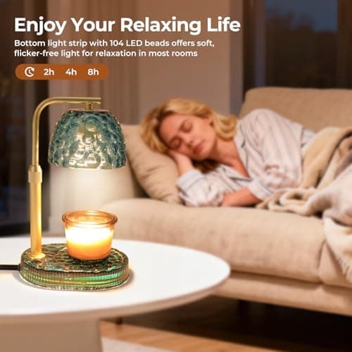 Lsctiff Candle Warmer Lamp with Timer Dimmer, Honeycomb Crystal Wax Melt Warmer for Jar Candles, Adjustable Height Wax Warmer Lamp with 2 Bulbs for Women Mom Gift New Home Bedroom Decor (Blue) - Thumbnail 6