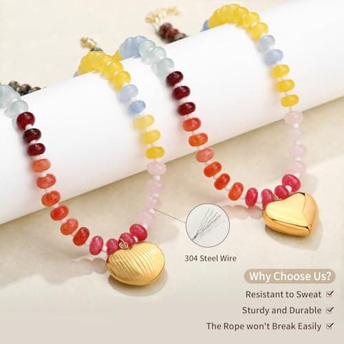 LCTrusttmor Gahna Colorful Boho Beaded Necklace for Women, Shell-Shaped Multilayer Gemstone Choker Jewelry, 18K Gold Plated Natural Stone Beach Surfer Necklace - Thumbnail 6