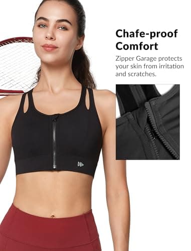 Yvette Sports Bras for Women High Impact Support, Front Zipper Running Bra Plus Size, No Bounce with Racerback & Sewn in Pads,Black,38A 38B 38C - Thumbnail 4