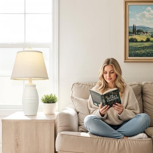 QiMH 21.5" Lamps Set of 2, Farmhouse Lamps for Living Room, Modern Table Lamp for Bedroom, Vintage Rustic Nightstand Lamp with Linen Shade, Retro Bedside Lamp for Office Home, White - Thumbnail 6