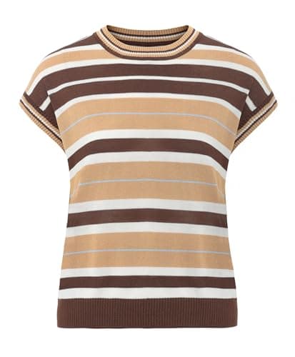 AceNest Cute Tank Tops for Women Short Sleeve Cute Tops Summer Sweater Striped Pullover Brown M