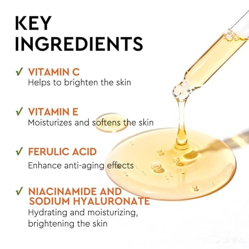 Vitamin C Serum for Face, Anti Aging Dark Spot Remover with Ferulic Acid & Niacinamide, Soothing Brightening Face Serum for Wrinkles and Even Tone, Serum Skin Care Gifts for Women - 30 ml - Thumbnail 3