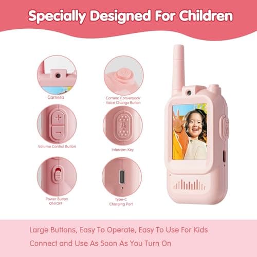 Gaotra Video Walkie Talkies for Kids, 2 Pack, 400meter Long Range Rechargeable，Voice Changer ，HDCamera, for Outdoor Backyard Camping Games, Toy Gift for Boys Girls Ages 3-10，Pink+Blue (Pink+Bule) - Thumbnail 6