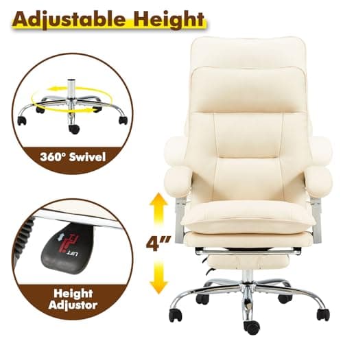 ZZWHOM Executive Office Chair with Footrest 350 LBS Reclining Big and Tall Computer Gaming Chairs Home Office Desk Chair Adjustable PU Leather Ergonomic Work Chair with Linkage Arm - Thumbnail 6