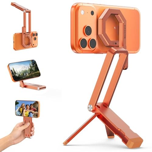 LULULOOK Rugged Magnetic Phone Tripod Stand for iPhone/Pixel 10 - Portable Strong Magnetic Phone Holder for Magsafe - Tripod Mount for iPhone 13/14/15/16/17 Pro Max & Air (Orange) - Image 1