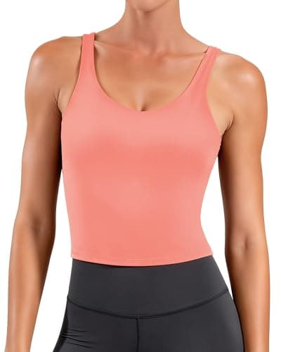 MXYMXY V-Neck Sports Bra Tank Top for Women Coral Pink