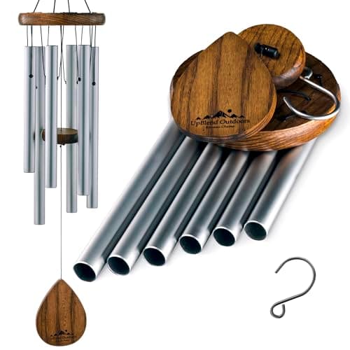 UpBlend Wind Chimes for Outside Gift – Deep Tone Wind Chime with Decorative Stone – Porch & Patio Decor, Elegant Outdoor Ornament, Garden Gifts. 28” Silver. - Image 1