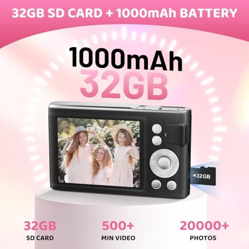 Digital Camera, 48MP FHD 1080P Point and Shoot Camera with 16x Zoom, Anti Shake Compact Portable Camera for Photography with 32GB Card, Autofocus Camara for Kids, Beginners, Teens, Black - Thumbnail 5