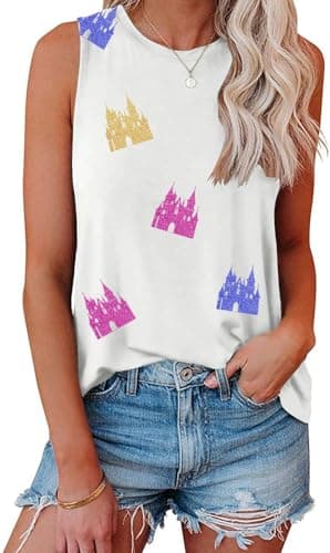 Magic Kingdom Tanks for Women Magical Shirt Colorful Sequin Castle Graphic Vest Summer Vacation Tee Tops - Image 1