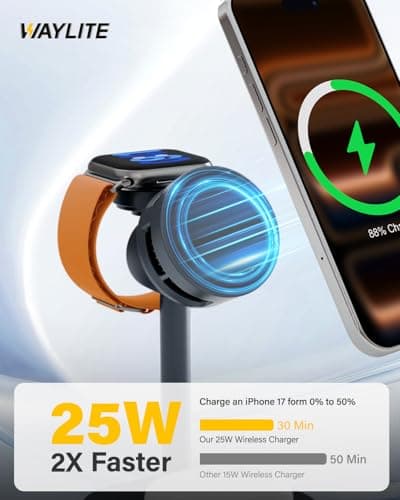 25W Fast Wireless Charger Stand for Apple MagSafe Charger, 3 in 1 Charging Station with TEC Cooling, Magnetic Wireless Charger for iPhone17/16/15/14/13/12, Apple Watch, AirPods, Gifts for Men - Thumbnail 4