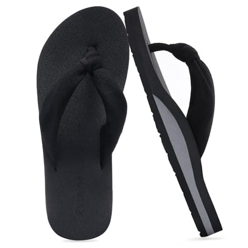 Evshine Women's Flip Flops, Comfortable Yoga Mat Thong Sandals with Soft Knit Straps, Moderate Arch Support, Summer Sandals for Home, Beach, Pool, Travel, Black 39 - Image 1