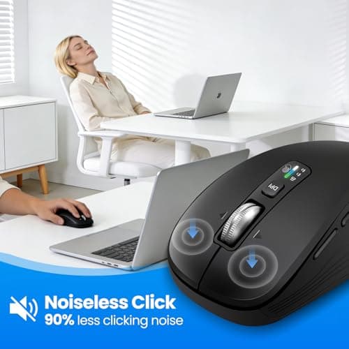 Wireless Bluetooth Mouse, 3-Device Multi-Mode (USB + 2 Bluetooth), 4-Way Metal Scroll Wheel, Adjustable DPI, Silent Click, Long Battery Life, Ergonomic Mouse for Laptop, PC, Mac, iPad (Black, 9) - Thumbnail 3