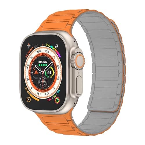 Magnetic watchband Compatible with Apple Watch Ultra 3/2/1 Band 49mm 46mm 45mm 44mm 42mm Sport Silicone Replacement Wristband Strong Magnet link for iWatch Series 11/10/9/8/7/6/5/4/3/2/1 SE 3/2/1,Orange Grey