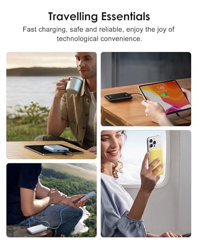 Qecvec Portable Charger 10000mAh, Cell Phone Portable Power Banks with 22.5W PD Fast Charging, Compact Phone Charger Built in Cable, Compatible with Apple, Samsung, Google, Motorola and More-Yellow - Thumbnail 5
