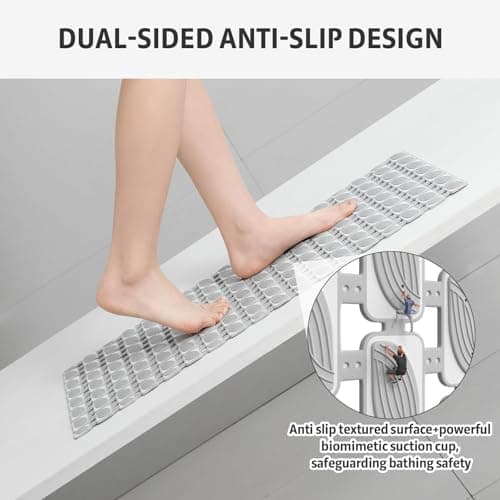 XIYUNTE Shower Mat Non Slip Bath Mat for Tub - 27 X 16 Inch TPE Bathtub Mat Non Slip Shower Mats for Inside Shower, Eco-Friendly Bath Tub Mat with Powerful Suction Cup, Easy to Cut and Dry, Light Grey - Thumbnail 5