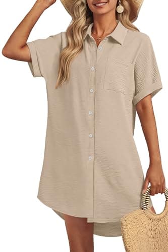 GKBK Women Swimsuit Coverup Shirt Dress Button Down Bathing Suit Cover Up Beachwear Khaki M - Image 1