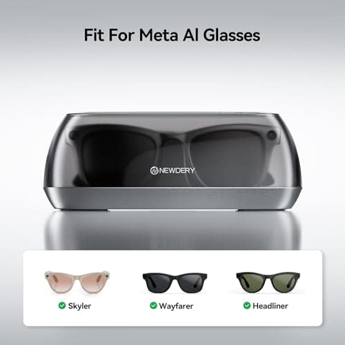 NEWDERY Charger for Ray-Ban Meta Smart Glasses, Portable Charging Dock with Dust Cover & LED Indicator, Fast Charging Compatible with Wayfarer, Skyler, Headliner - Silver - Thumbnail 2