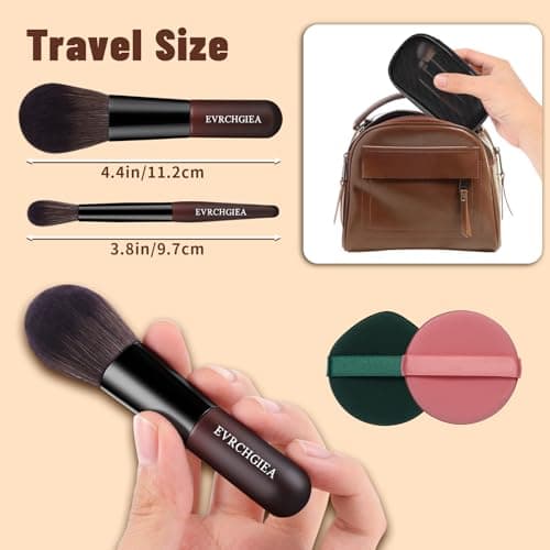 Travel Makeup Brush Set, 15 pcs Mini Makeup Brushes and 2 Puff for Foundation, Powder, Eyeshadow, Highlight, Contour, Blush & Concealer, Small Makeup Brush Set Purse Size with Case (black and brown) - Thumbnail 6