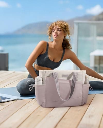 LOVEVOOK Gym Tote Bag for Women, Puffy Yoga Mat Bag with Large Cup Holder & Wet Pocket, Work Nurse Bag for Travel Workout - Thumbnail 2
