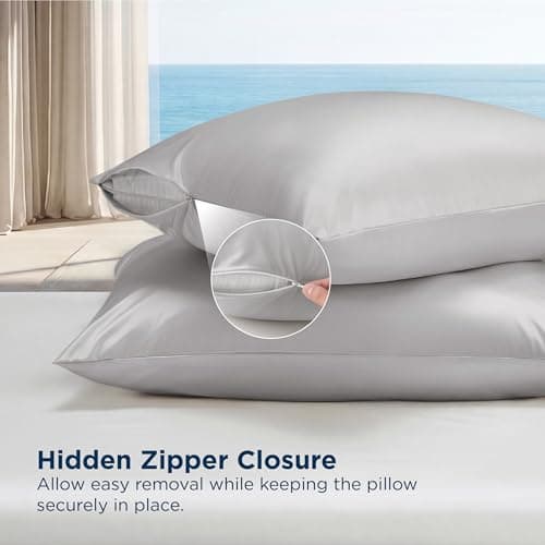 Bedsure Cooling Pillow Cases, Softer Than Silk Pillow Cases, Grey Silky Pillowcases Standard Set of 2 with Zipper, Infused 3% HA & Ceramides to Hydrate Skin, Gifts for Women, 20"x26" - Thumbnail 6