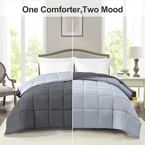 Homelike Moment Comforters Queen Size - Grey Duvet Insert Down Alternative Bed Queen Comforter, Lightweight Bedding Comforters Full Size Quilted Soft All Season Reversible Dark Gray/Light Grey - Thumbnail 2
