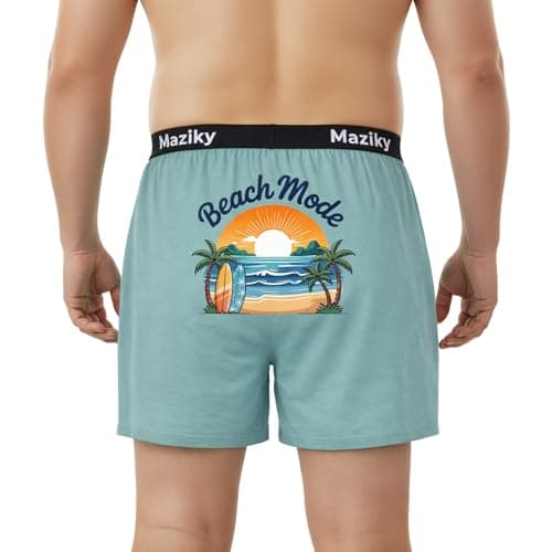 Maziky Funny Boxers for Men Novelty Mens Boxer Shorts Funny Underwear Gag Gift for Adult Christmas Birthday (US, Alpha, Large, Regular, Regular, Green-Beach) - Image 1