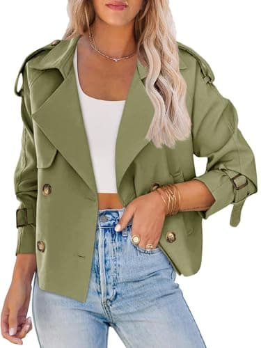 Saodimallsu Women Crop Double Breasted Trench Coat Raglan Sleeve Work Office Cropped Jacket With Pockets - Image 1