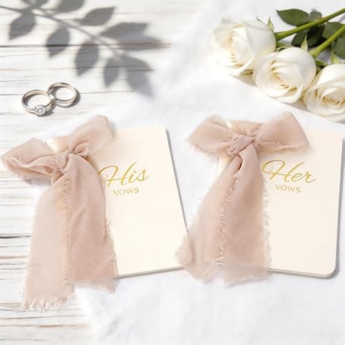 Wedding Vow Books His and Hers, Soft Touch Cover with Ribbon & Gift Box, 28 Lined Pages, Premium Elegant Keepsake for Bride & Groom Ceremony, Wedding Gift & Registry Must-Haves (Ivory & Ivory) - Thumbnail 2