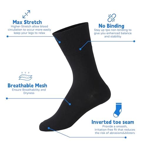 Forcool 6 Pairs Non-Binding Cotton Diabetic Socks for Men Women Loose Top Seamless Toe Wide Ankle Low Cut Socks for Diabetics, Black White, X-Large - Thumbnail 4