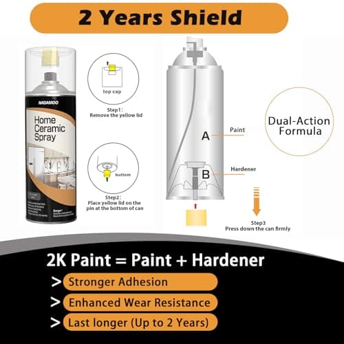 NADAMOO 2K Home Ceramic Coating Spray, 2-Parts Formula with Stronger Adhesion and Enhanced Wear Resistance, Seal & Protect Kitchen & Bath Surfaces, Repels Stains & Grime, Clear, 2 Cans - Thumbnail 6